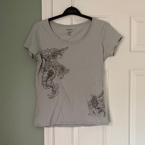 Light Gray Floral Paisley Scoop Neck Short Sleeve Tee